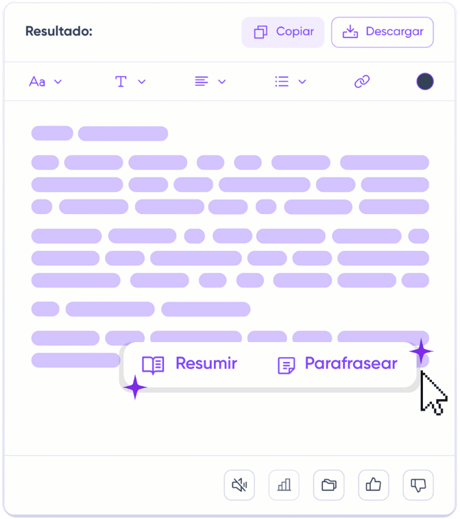 Resumir o parafrasear porciones de textos.